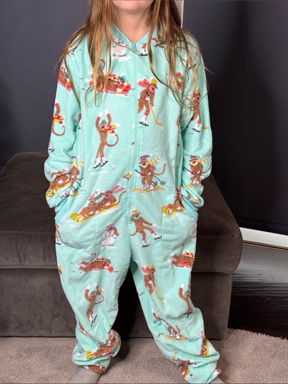 Nick & Nora Adult Teen Unisex Fleece One Piece Sock Monkeys Pajama Size S NWT